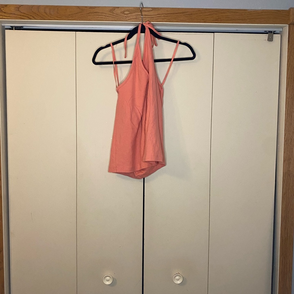 Coral/Orange Crop Top Tie Neck Tank Top